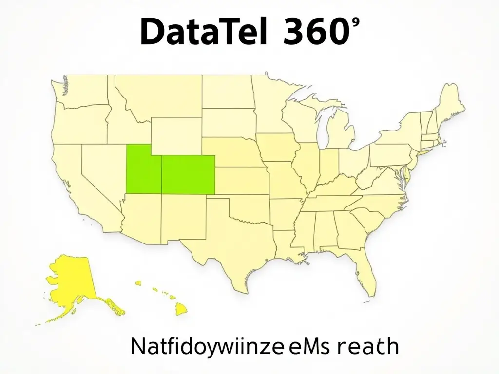 A map of the United States highlighting DataTel 360's nationwide coverage for technology deployments.