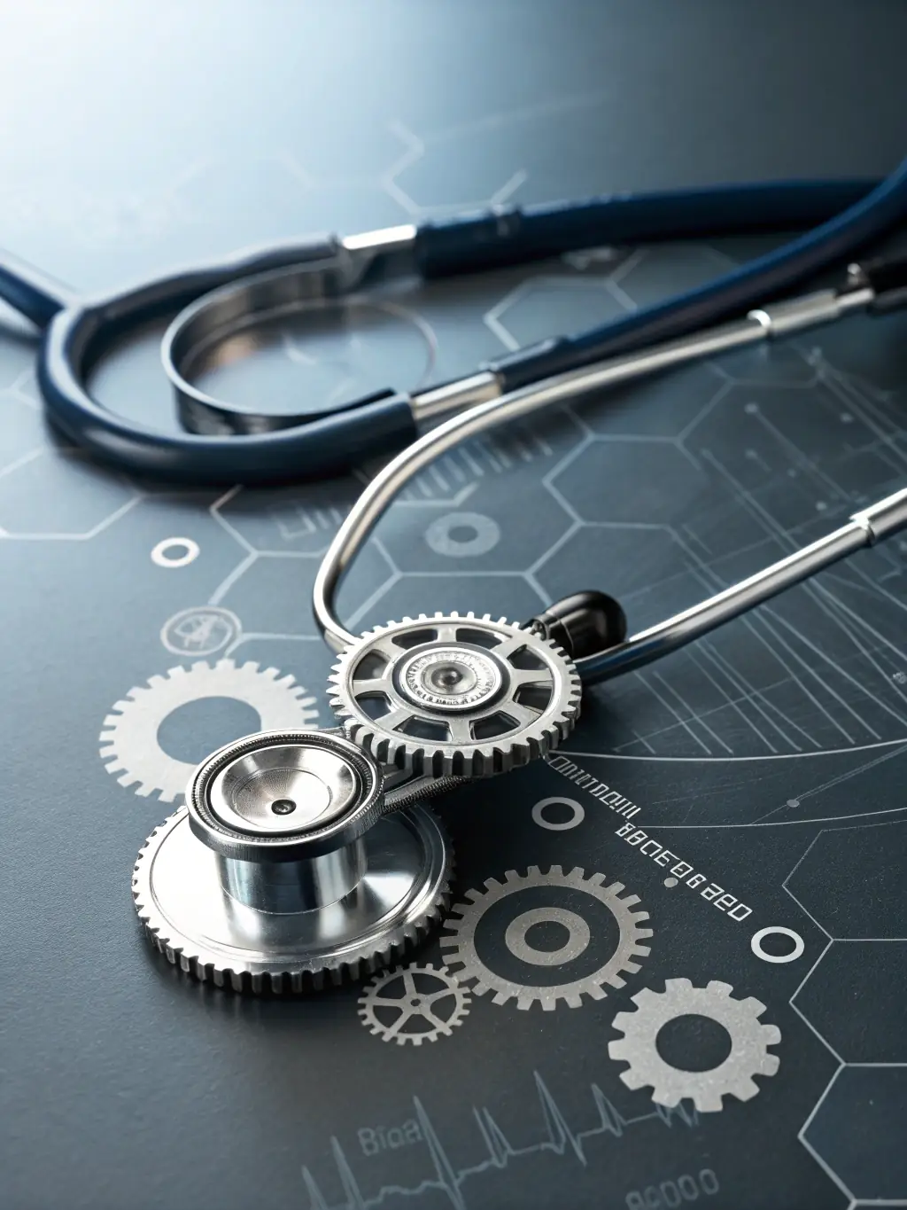 An audio waveform graphic overlaid on a stethoscope, symbolizing secure and compliant call recording in a healthcare setting.
