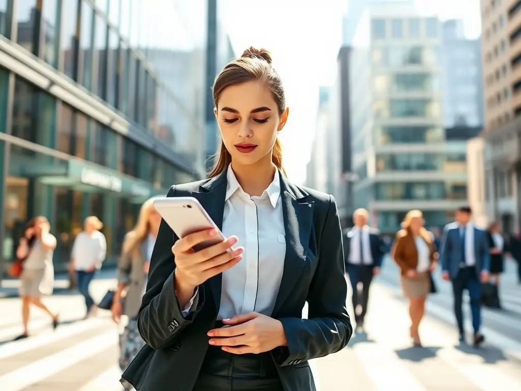 A real estate agent efficiently manages calls on their smartphone while on the go, showcasing the mobile calling feature of the VoIP system.