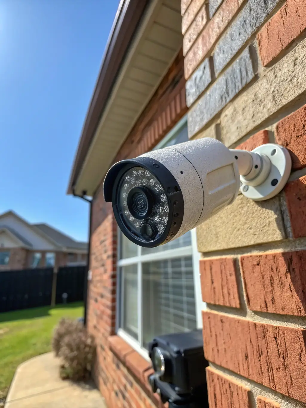 A UniFi Protect G4 Bullet camera installed on the exterior of a commercial building, showcasing its weatherproof design and long-range surveillance capabilities.