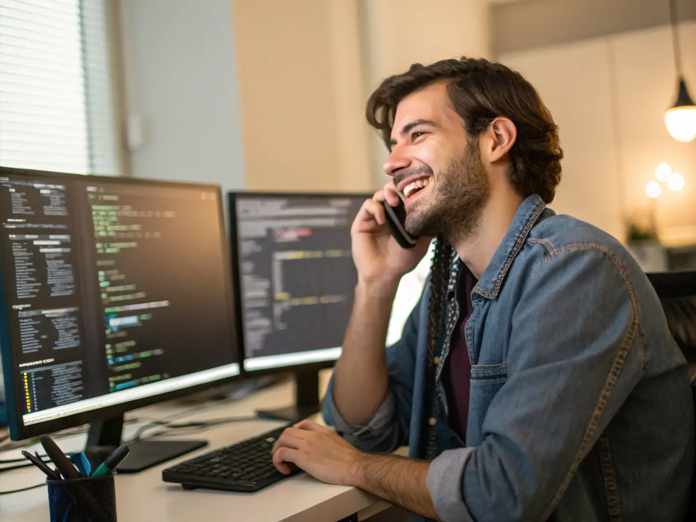 A DataTel 360 technician interacting with a client in their office, demonstrating the company's commitment to personalized, on-site support.
