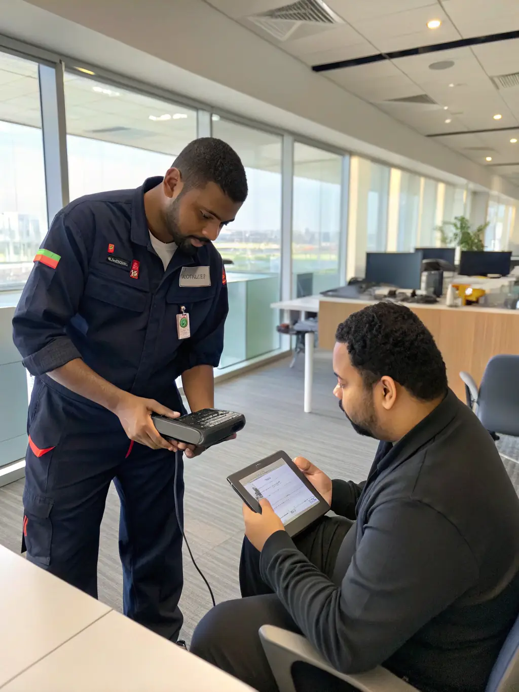 A picture of a technician providing on-site IT support, demonstrating DataTel 360's commitment to customer service.