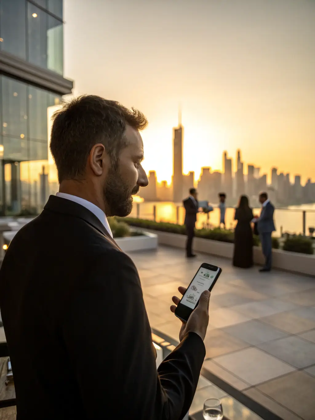 A real estate agent answering a call on their smartphone while standing in front of a property, showcasing mobility and responsiveness.