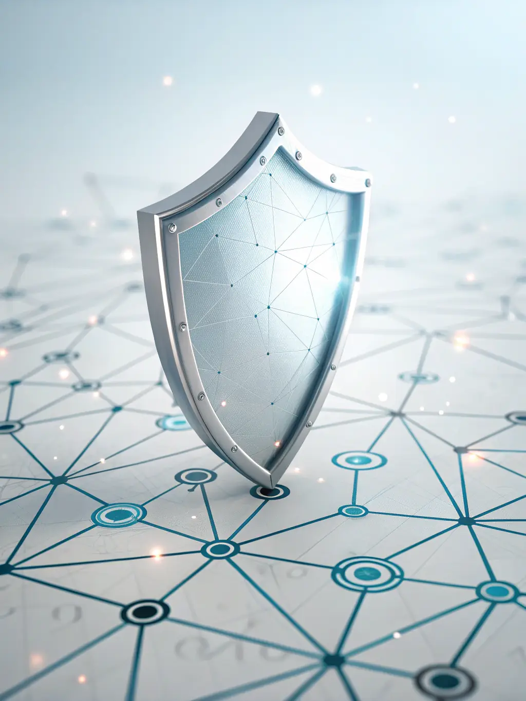 A digital illustration of a shield icon overlaid on a network diagram, symbolizing enhanced security and risk mitigation through comprehensive assessment.