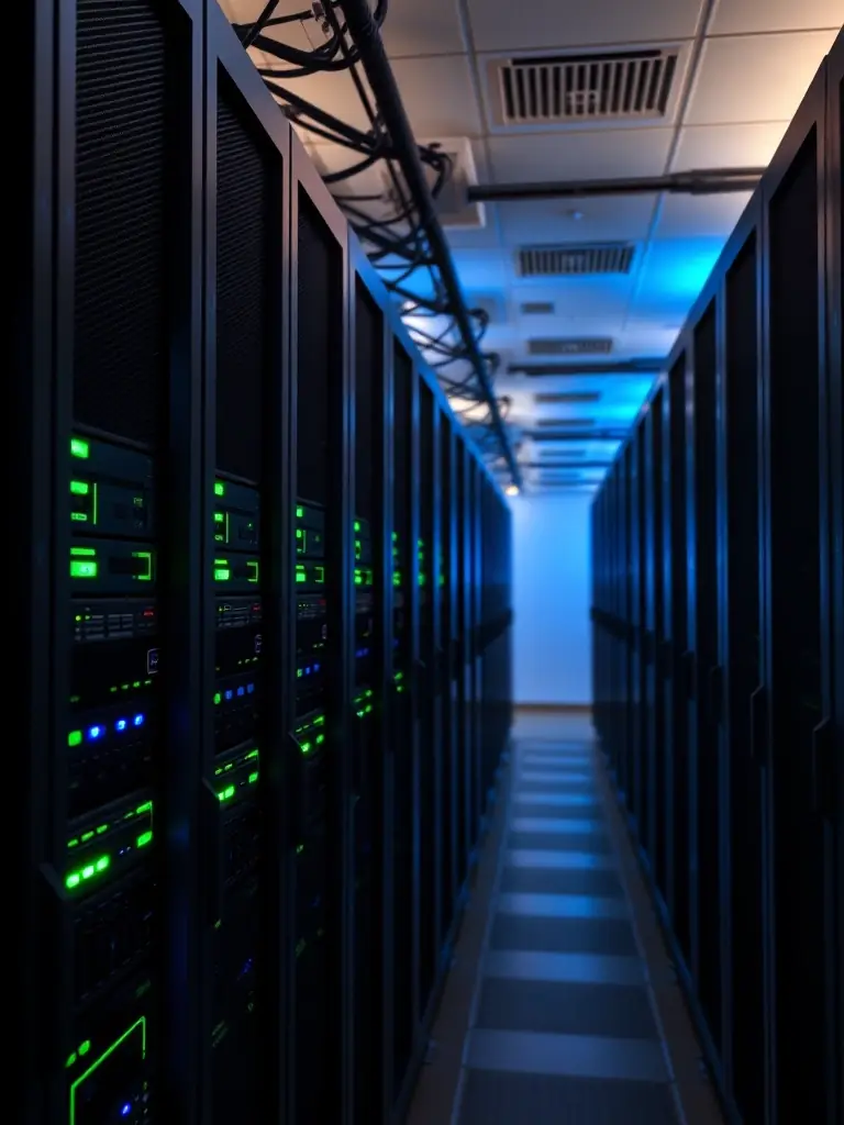 A high-quality image of a perfectly organized and labeled server room, emphasizing the clean and efficient cable management provided by DataTel 360.