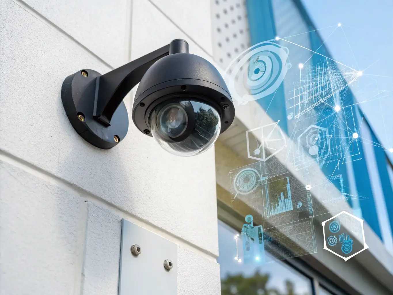 A high-resolution image depicting a security camera with advanced facial recognition software identifying individuals in a crowded area, highlighting the precision and capabilities of the AI.