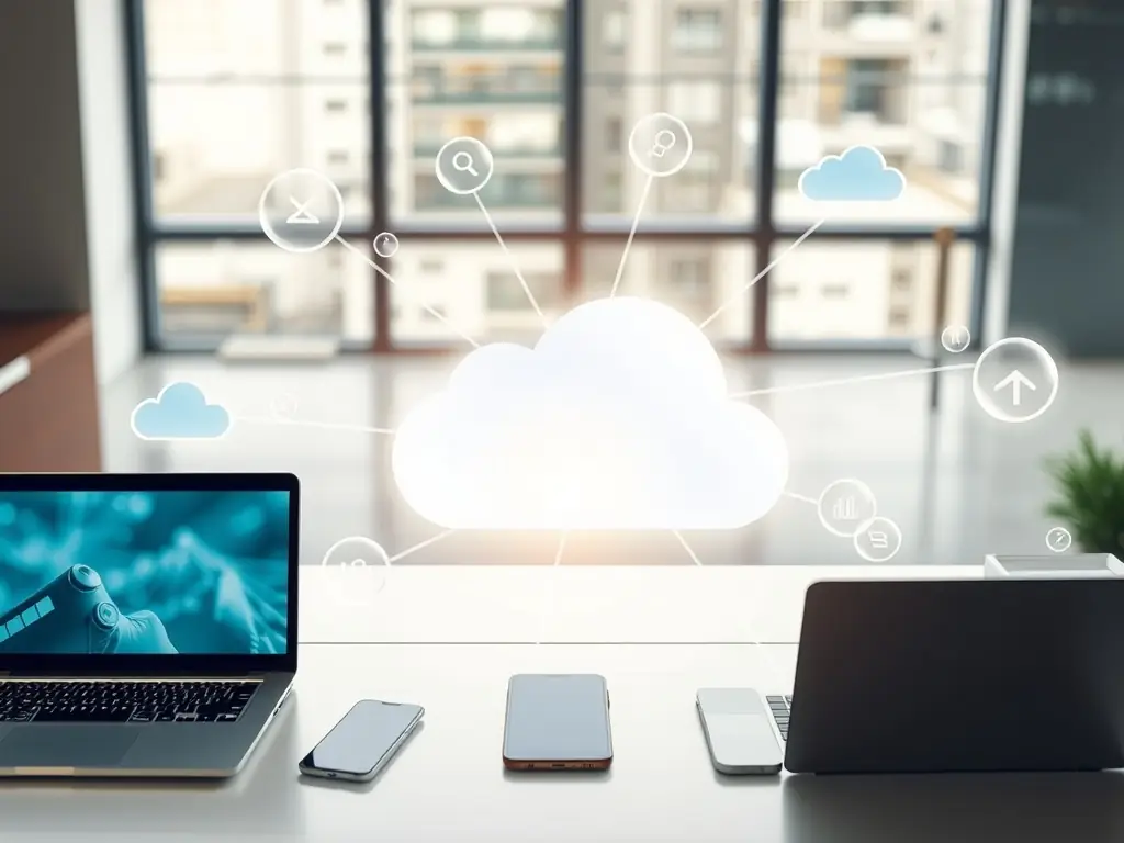 A visual representation of data flowing seamlessly between different devices and systems, highlighting the efficiency and integration capabilities of the solutions provided.