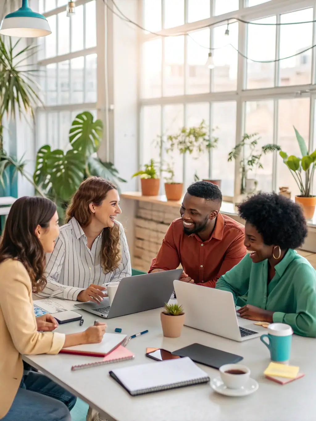 A team collaborating seamlessly using VoIP, with AI providing real-time translation and transcription for faster and more effective communication.