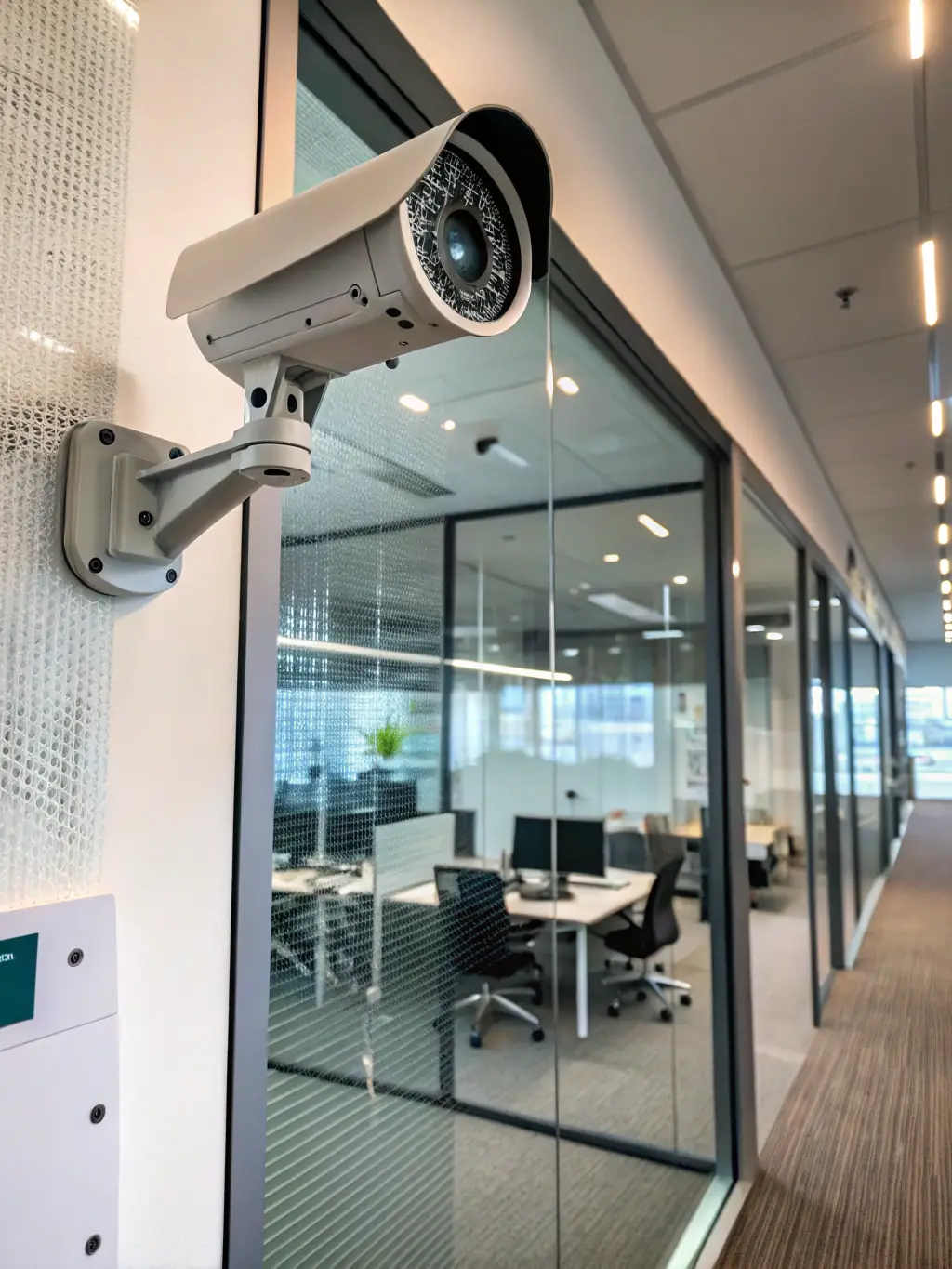 A detailed image of a box IP camera with a varifocal lens, showcasing its adaptability and high-quality imaging. The camera should be mounted on a bracket.