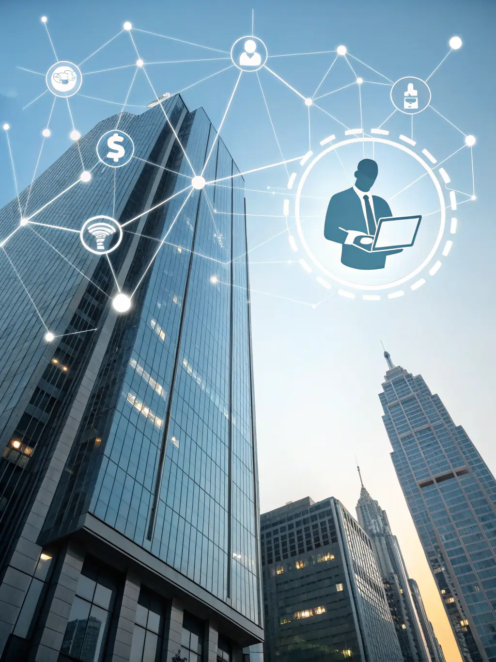 A visual representation of a phone system scaling up, showing growth from a small office to a larger enterprise.