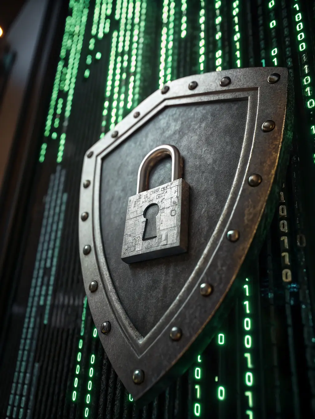 An icon representing data privacy and security, with a lock and shield, emphasizing the protection of sensitive business information when using the AI assistant.