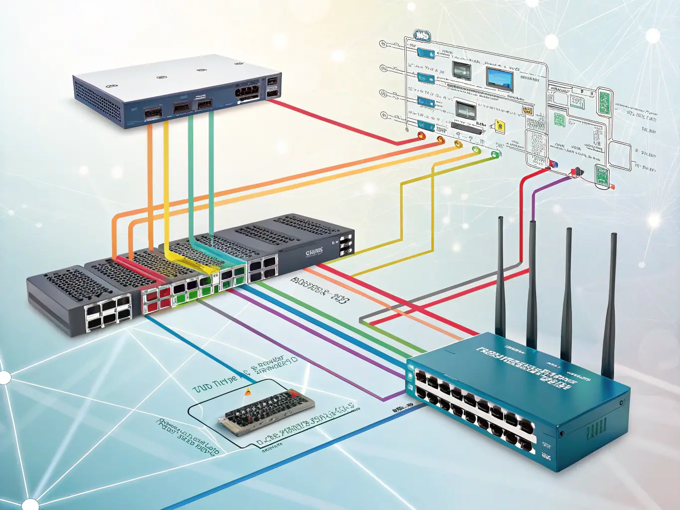 A network diagram illustrating internet failover and redundancy, showing how the system automatically switches to a backup connection in case of primary internet failure.