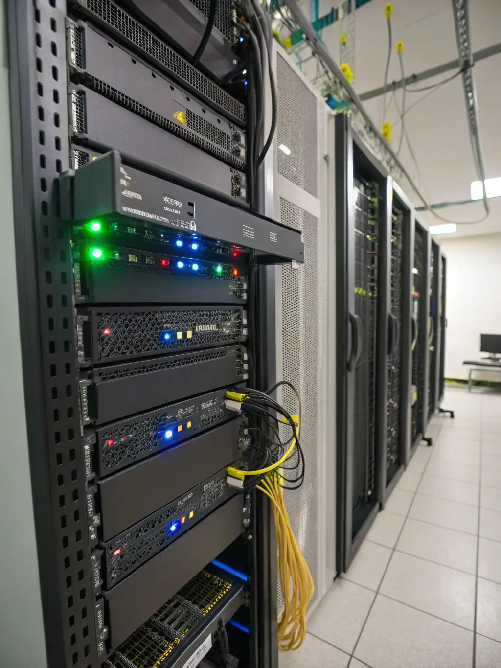 A close-up shot of a technician's hands carefully replacing a server hard drive in a data center rack, showcasing precision and expertise.