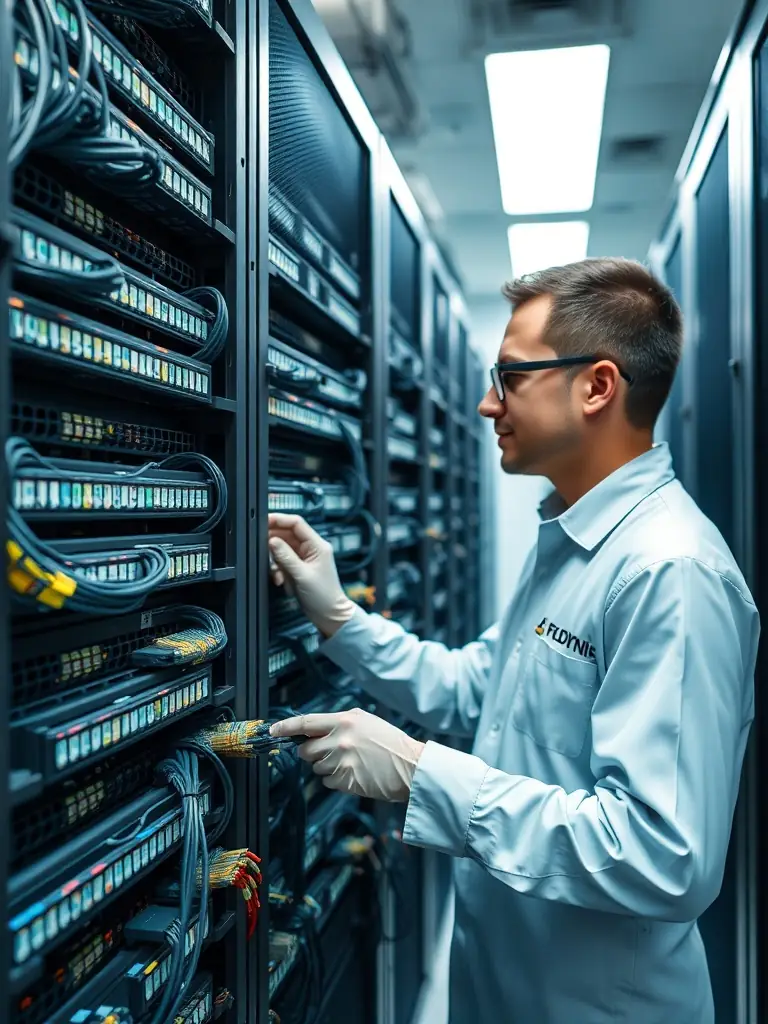A DataTel 360 team member meticulously labeling cables in a server room in College Park, GA, ensuring clear identification and organization for future maintenance.