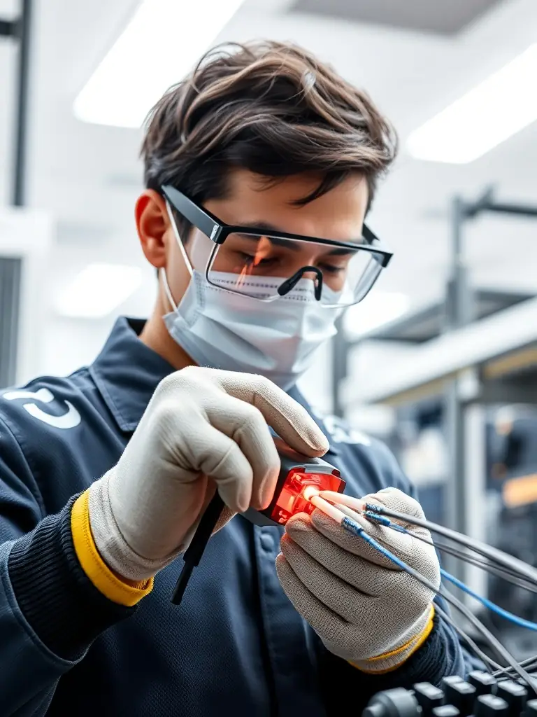 A DataTel 360 technician performing fusion splicing on fiber optic cables, creating a seamless and high-performance connection.