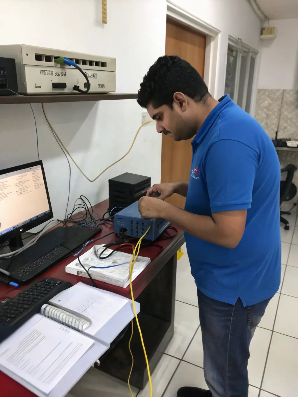 A DataTel 360 team member consulting with a client in front of a network diagram, emphasizing personalized service and understanding of client needs.