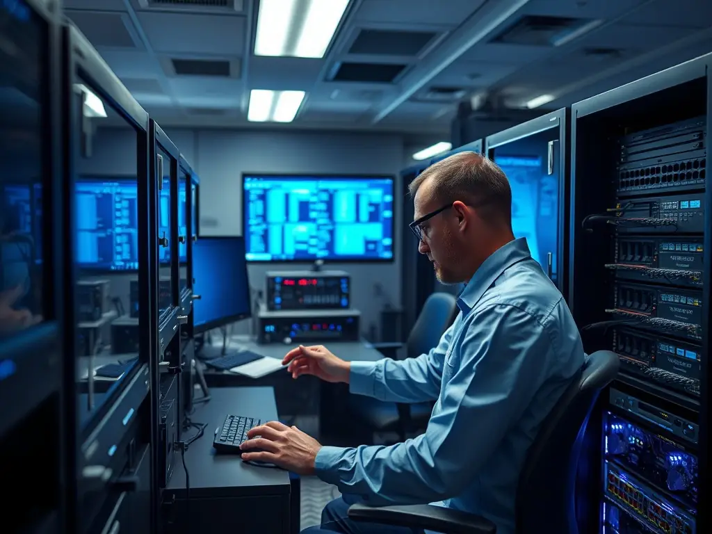A technician holding a Fluke Networks cable analyzer, displaying a certification report for a newly installed Cat6A cable, highlighting DataTel 360's commitment to providing certified and compliant installations.