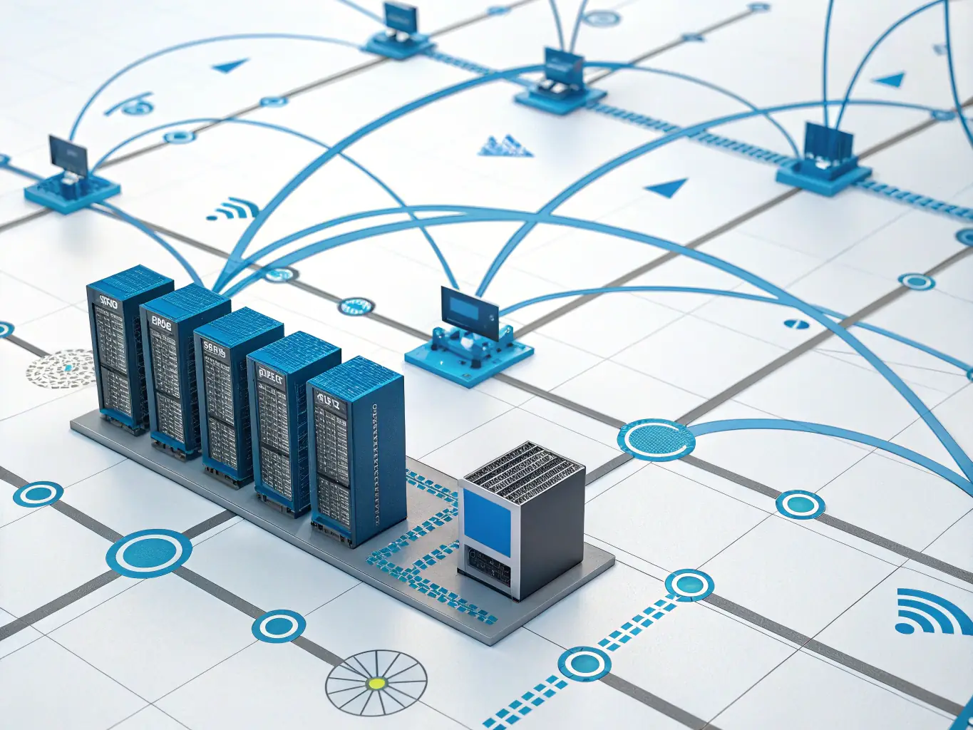 A modular and scalable network infrastructure design, demonstrating the ability to easily add or reconfigure equipment as business needs evolve.