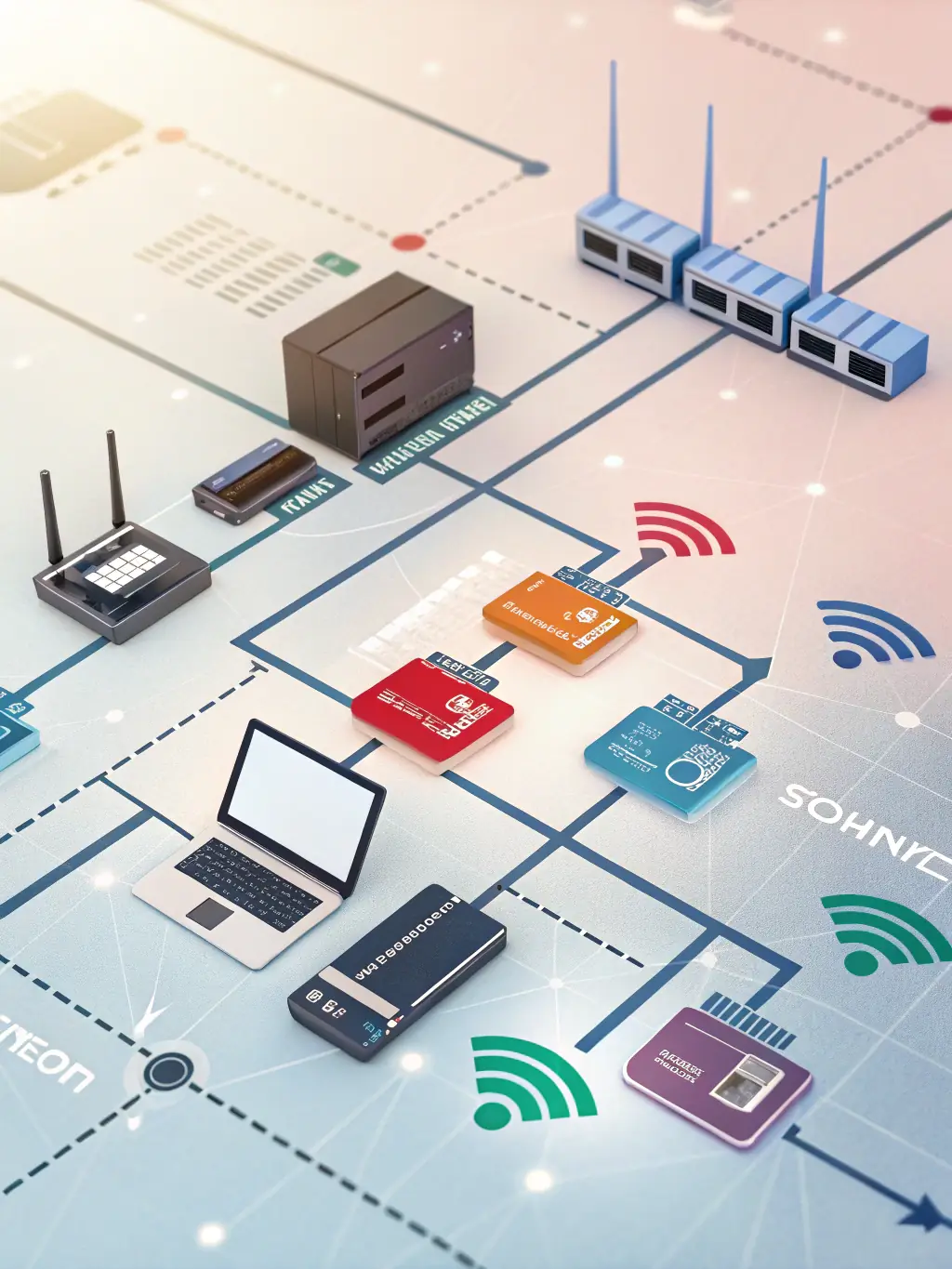 A network diagram illustrating structured cabling connecting various devices and systems, highlighting enhanced network performance.