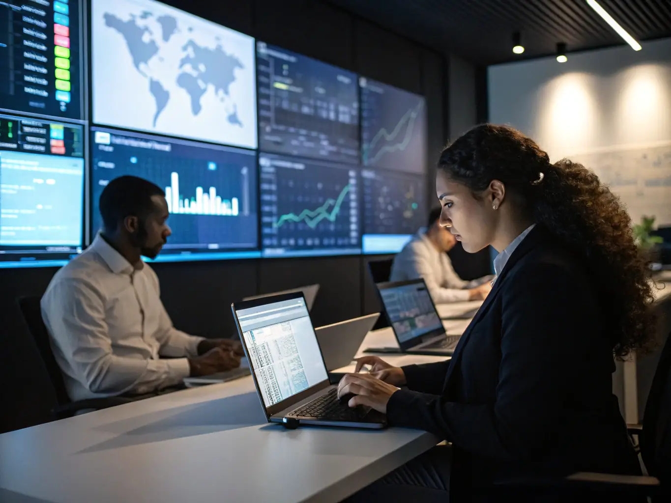 A professional office setting with employees working efficiently, showcasing a smooth and productive work environment after a successful phone system relocation by DataTel 360.