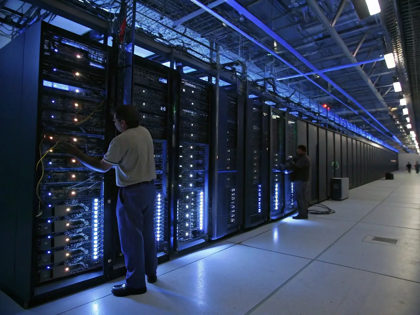 An image of a large-scale network cabling deployment in a modern office building, highlighting DataTel 360's experience with complex projects.
