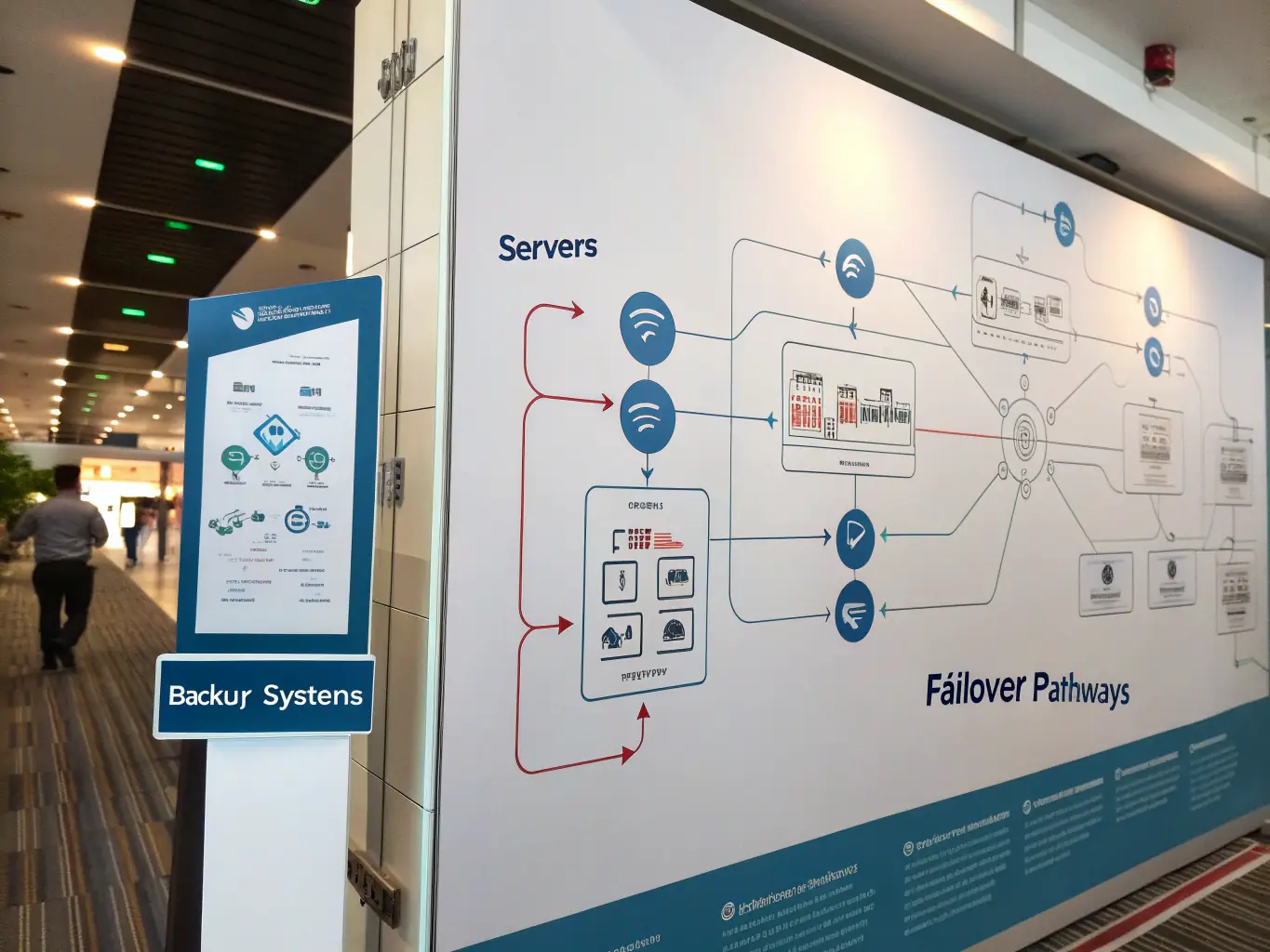 A network diagram illustrating internet failover setup, showing the seamless transition between primary and backup internet connections.