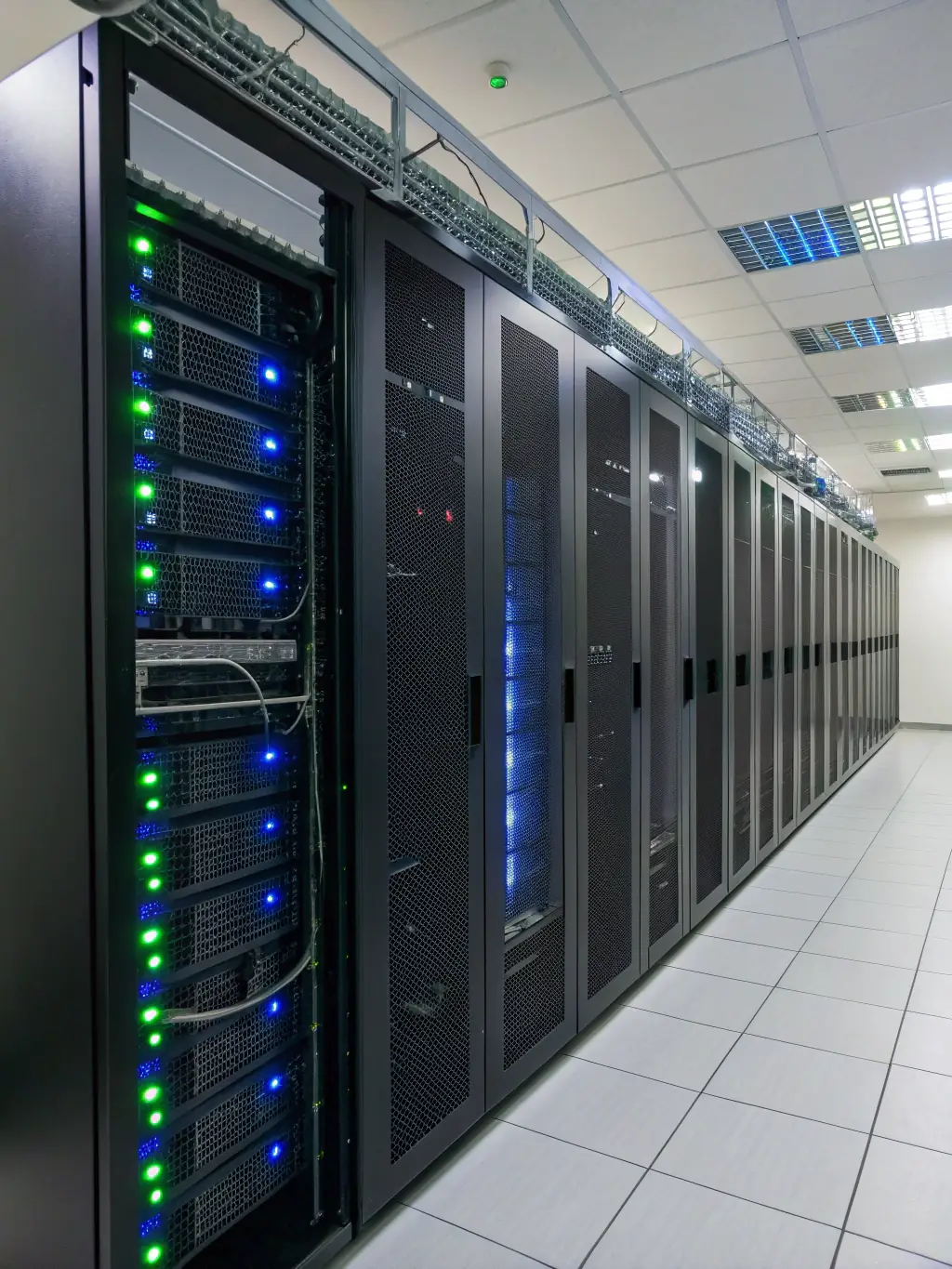 A server room with hosted VoIP equipment, emphasizing the reliability and security of DataTel 360's hosted VoIP services.