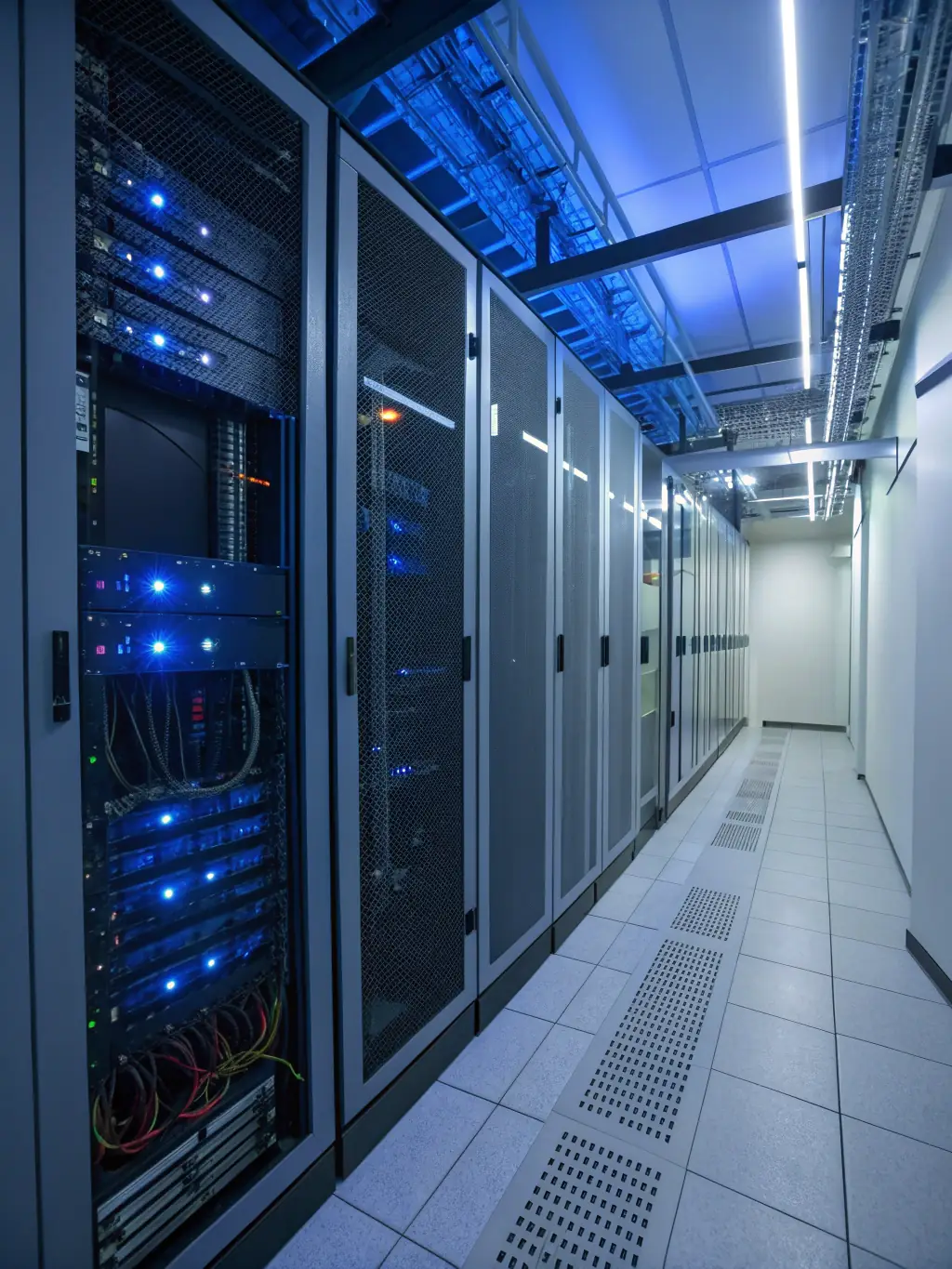 A secure server room with advanced security measures, emphasizing the importance of data protection and network security provided by DataTel 360.