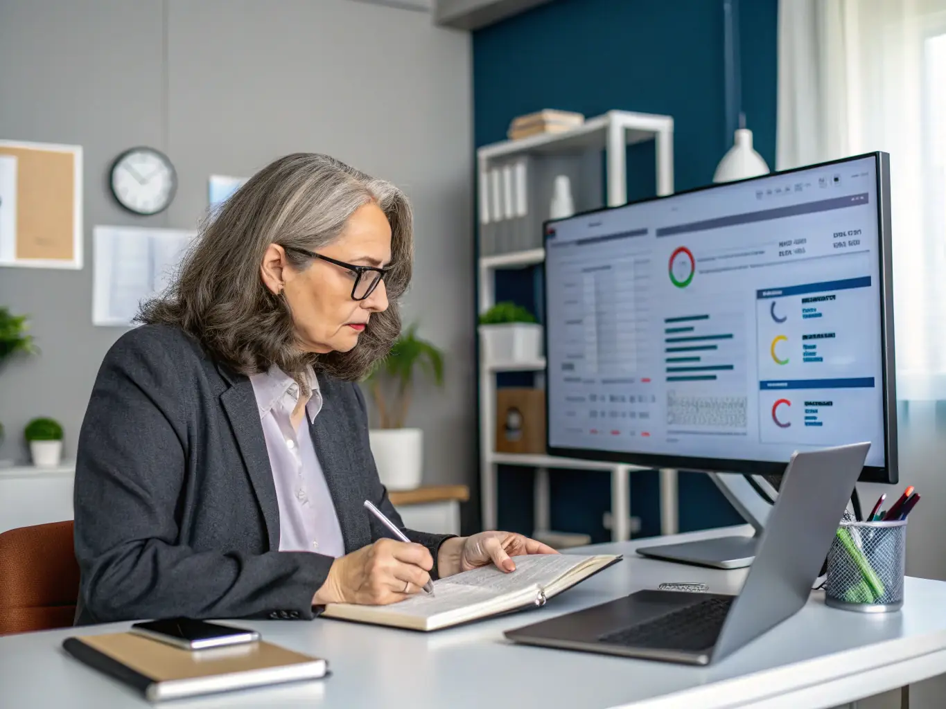 A project manager reviewing comprehensive documentation of a completed cabling project, showcasing DataTel 360's dedication to thorough documentation.