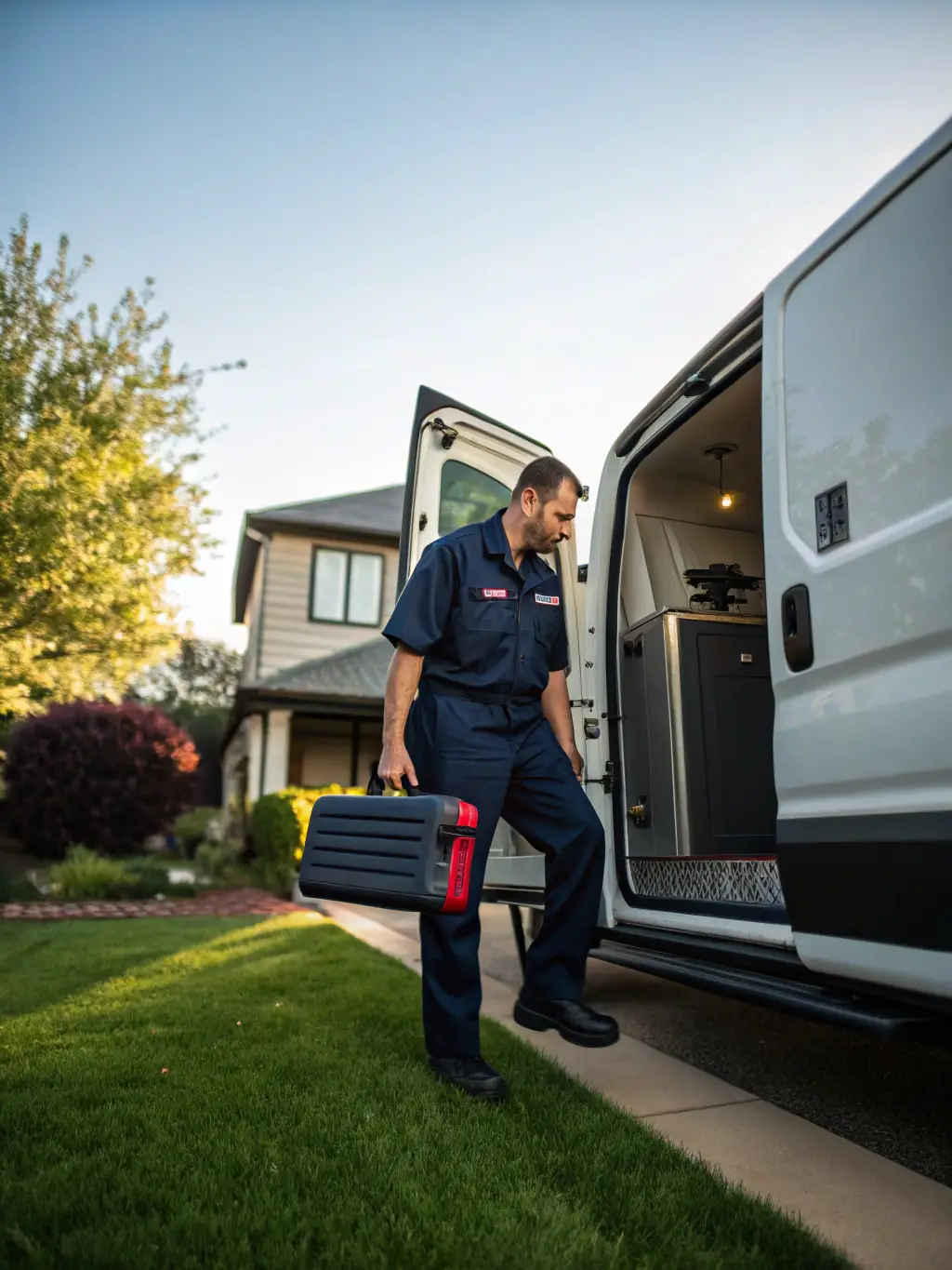 A technician responding quickly to a service call, arriving in a branded DataTel 360 vehicle, illustrating the company's commitment to prompt support.