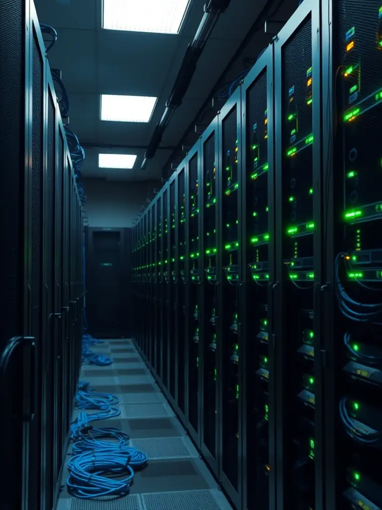 An organized and well-maintained MDF/IDF room with clearly labeled cables and equipment.