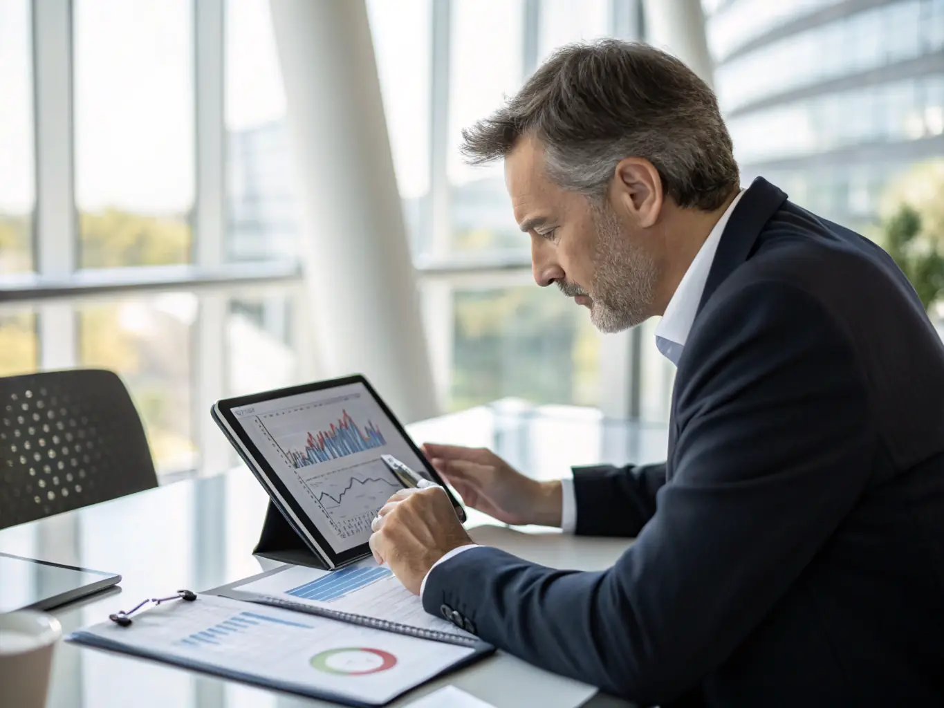 A business professional is reviewing a report showing cost savings associated with maintaining a legacy phone system.