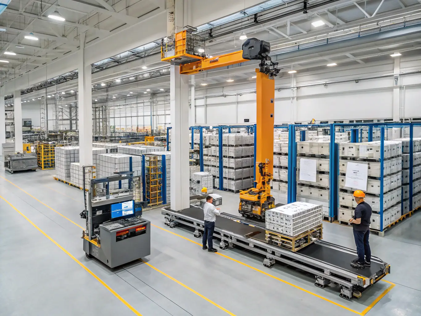 A large, modern warehouse interior with high ceilings and organized shelving, highlighting the importance of reliable network infrastructure for efficient warehouse operations, reflecting DataTel 360's warehouse solutions.