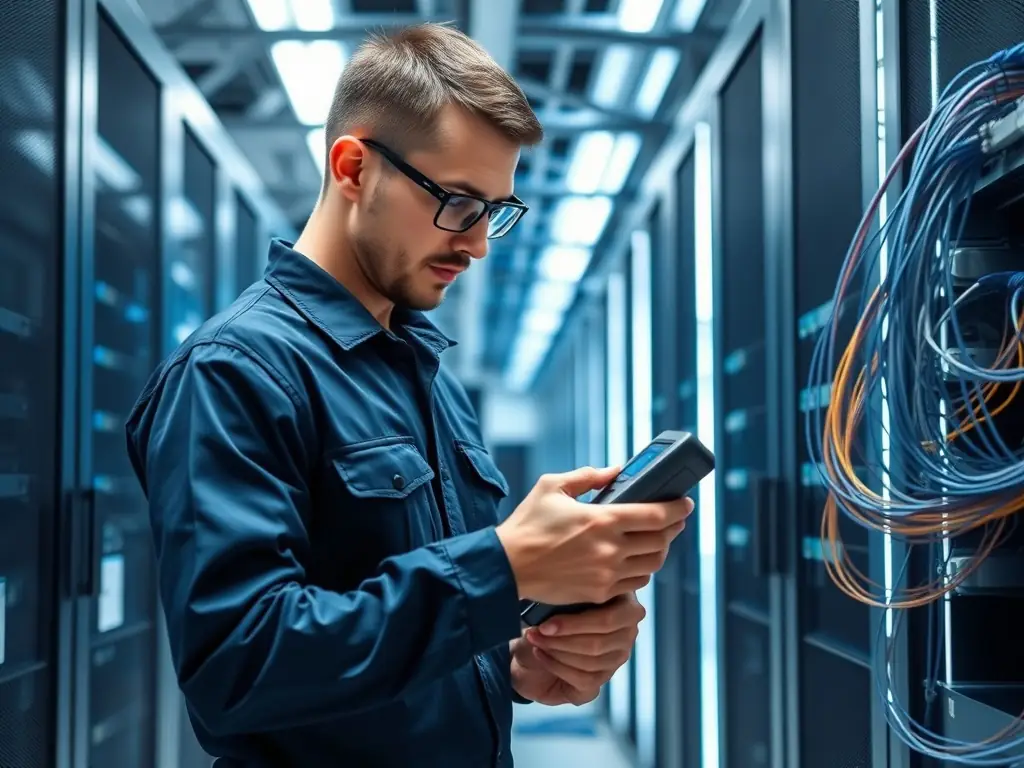 An image of a technician installing fiber optic cables, showcasing the advanced technology and expertise DataTel 360 brings to fiber optic installations.