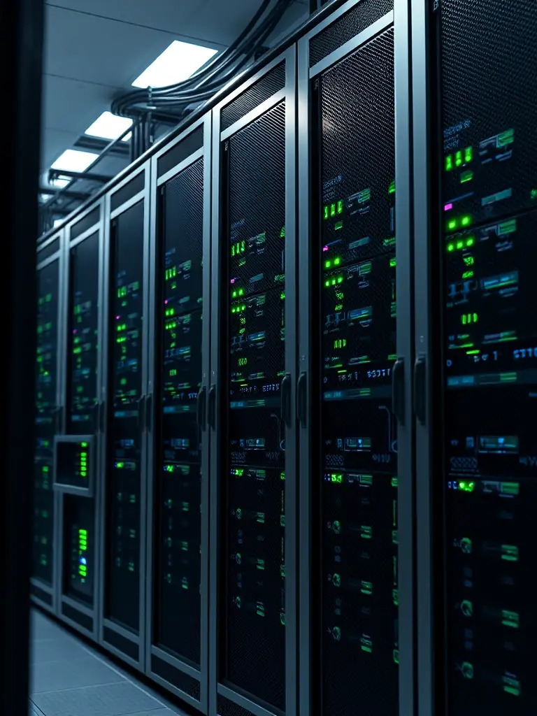 A secure server room with advanced network equipment, emphasizing the importance of reliable internet failover solutions.