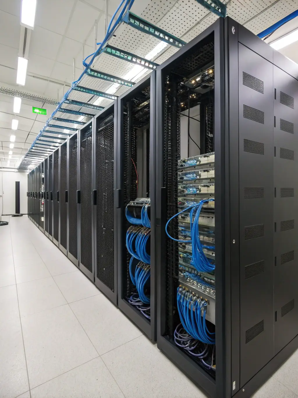 A network rack neatly organized and professionally cabled by DataTel 360, demonstrating a commitment to organized and efficient infrastructure.