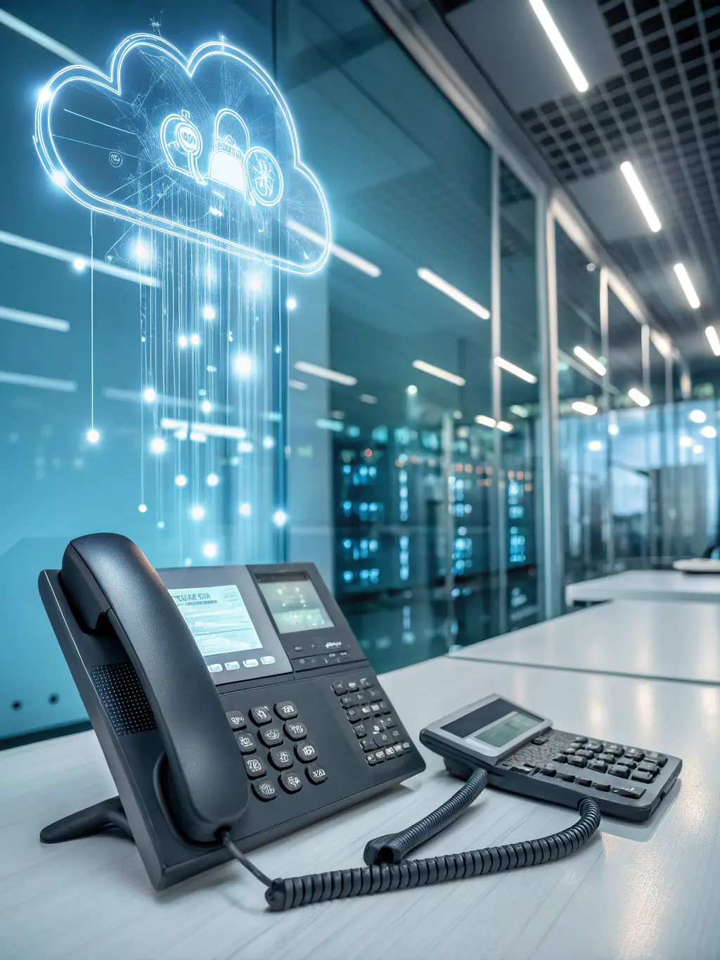 A clear and concise diagram illustrating the setup of a cloud-based phone system, emphasizing its simplicity and efficiency.