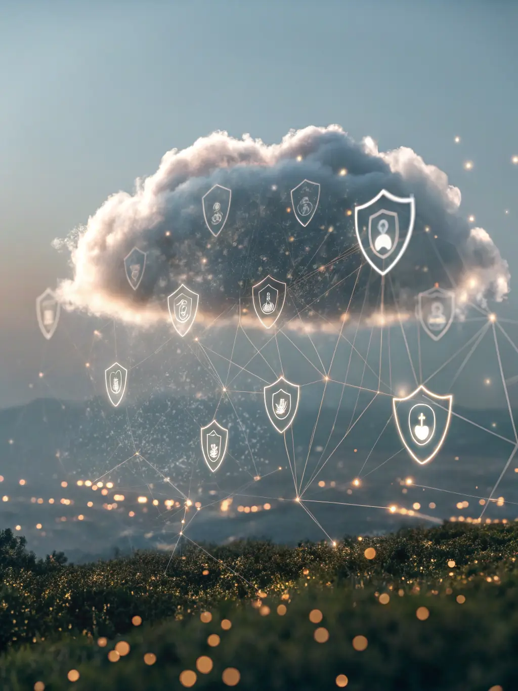 A graphic illustrating the secure and reliable nature of cloud communication, with data encryption symbols and network diagrams, emphasizing data protection.