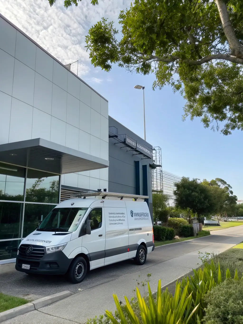 An image showing a DataTel 360 van arriving on-site at a business location, emphasizing their on-site support and commitment to being there when needed.