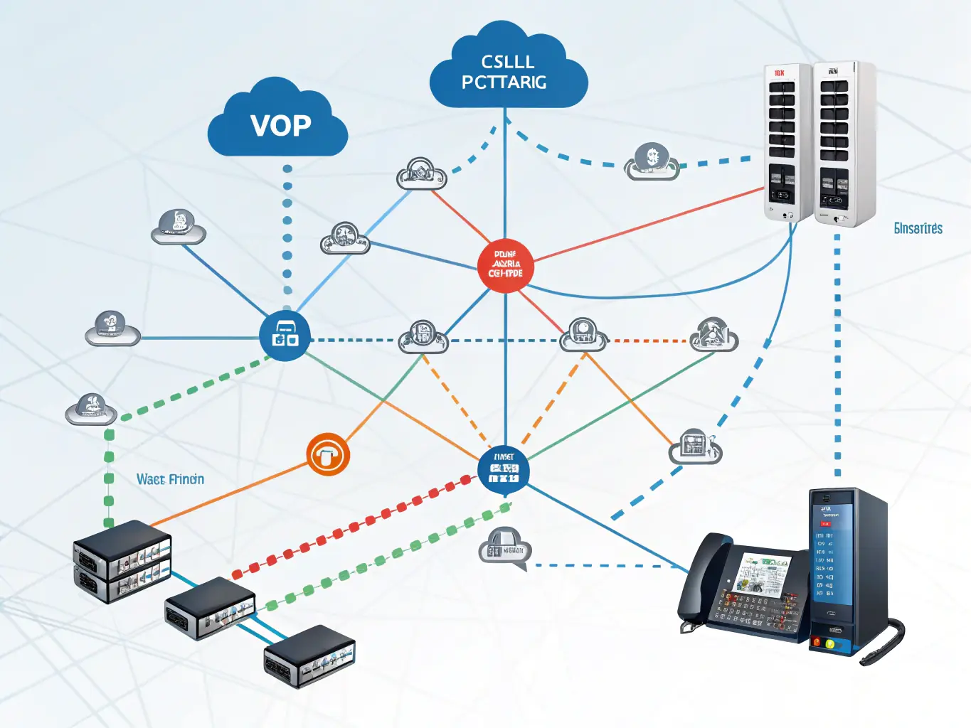 A visual representation of call routing, showing calls being directed to different departments and employees within a business, highlighting the flexibility and efficiency of the system.
