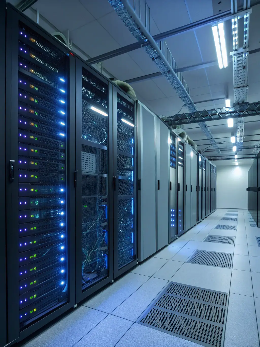 An organized server room with neatly labeled cables and comprehensive documentation binders, showcasing DataTel 360's commitment to detailed record-keeping.