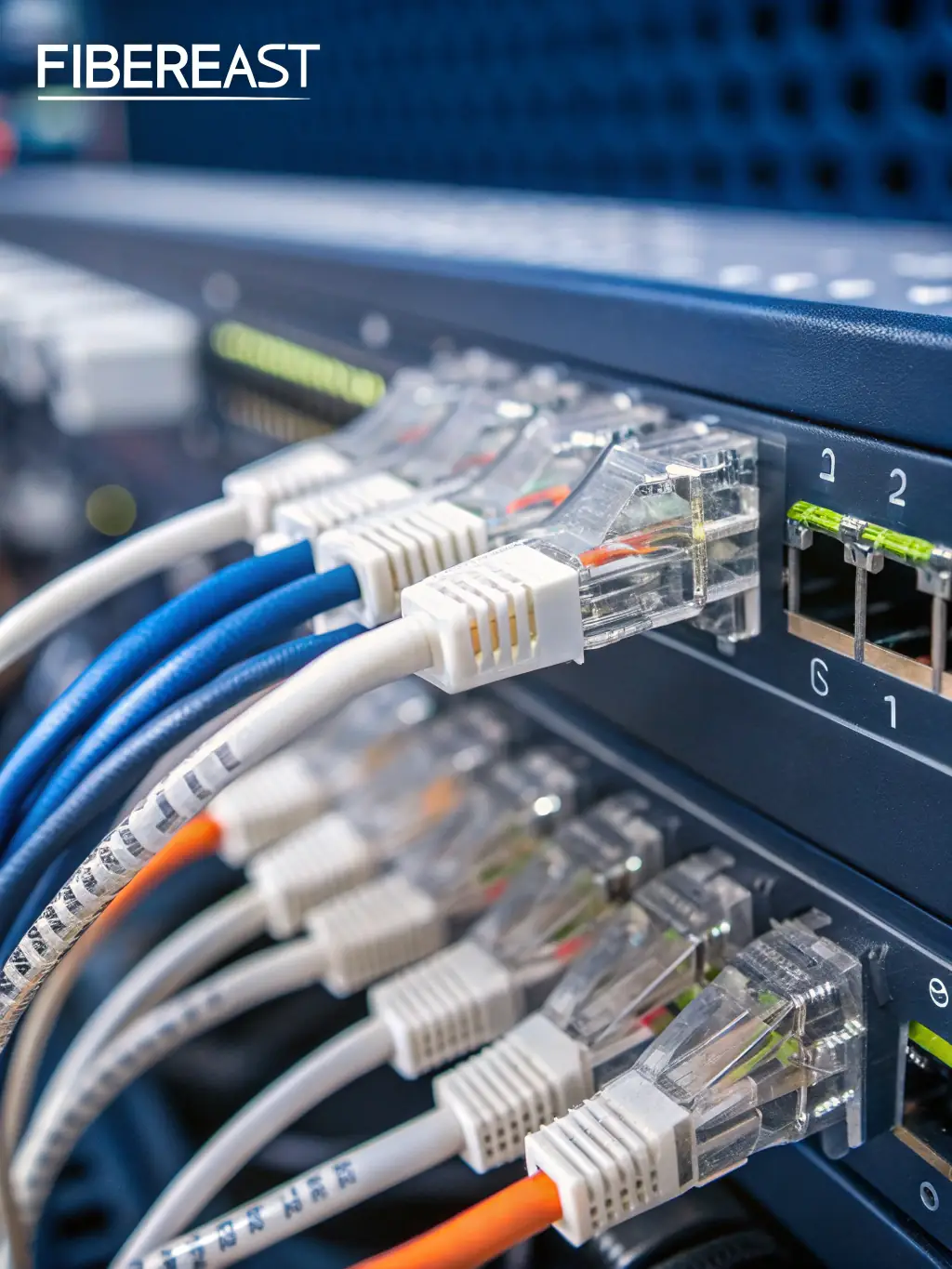 A close-up of a fiber optic cable being connected, highlighting the precision and technology involved in fiber optic installations.