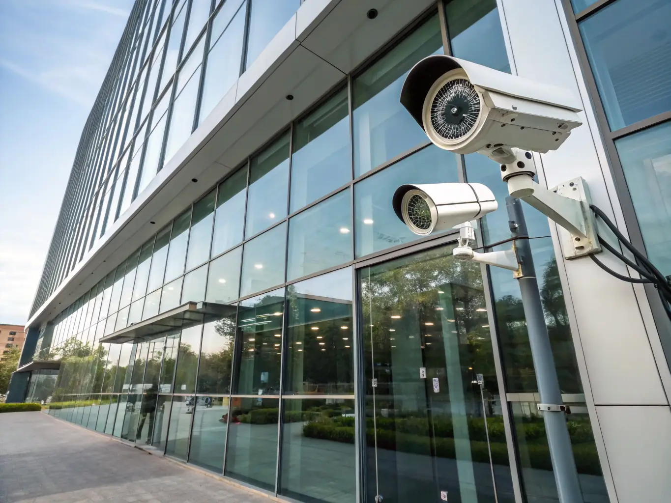 Security cameras and access control panels connected with neatly run cables, highlighting DataTel 360's security cabling expertise.