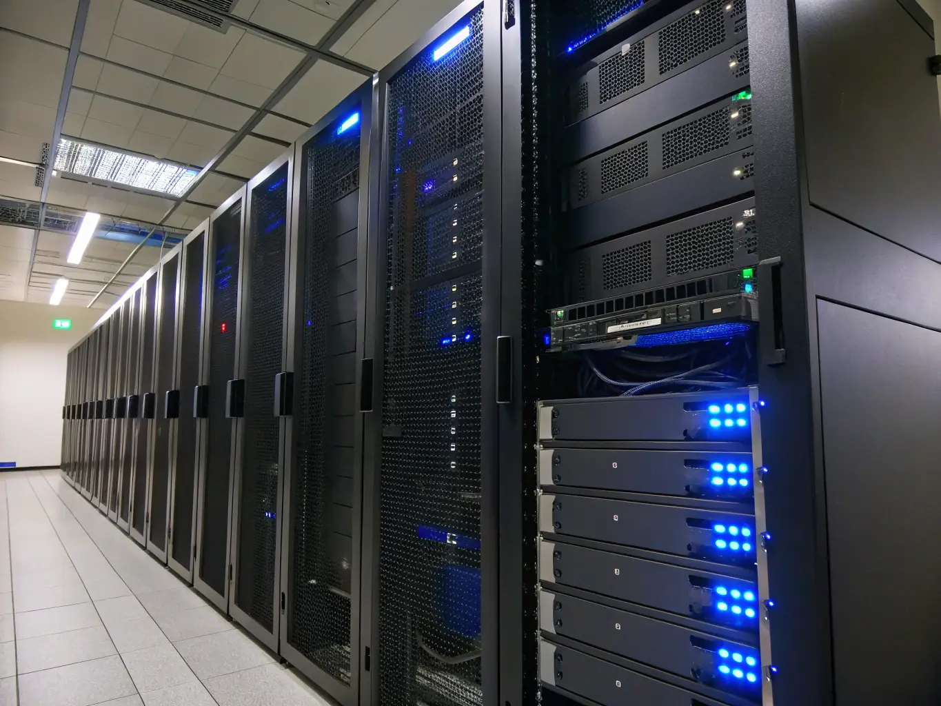 A server room environment with a focus on the hosted PBX equipment, highlighting the reliability and security of DataTel 360's hosted PBX solutions.