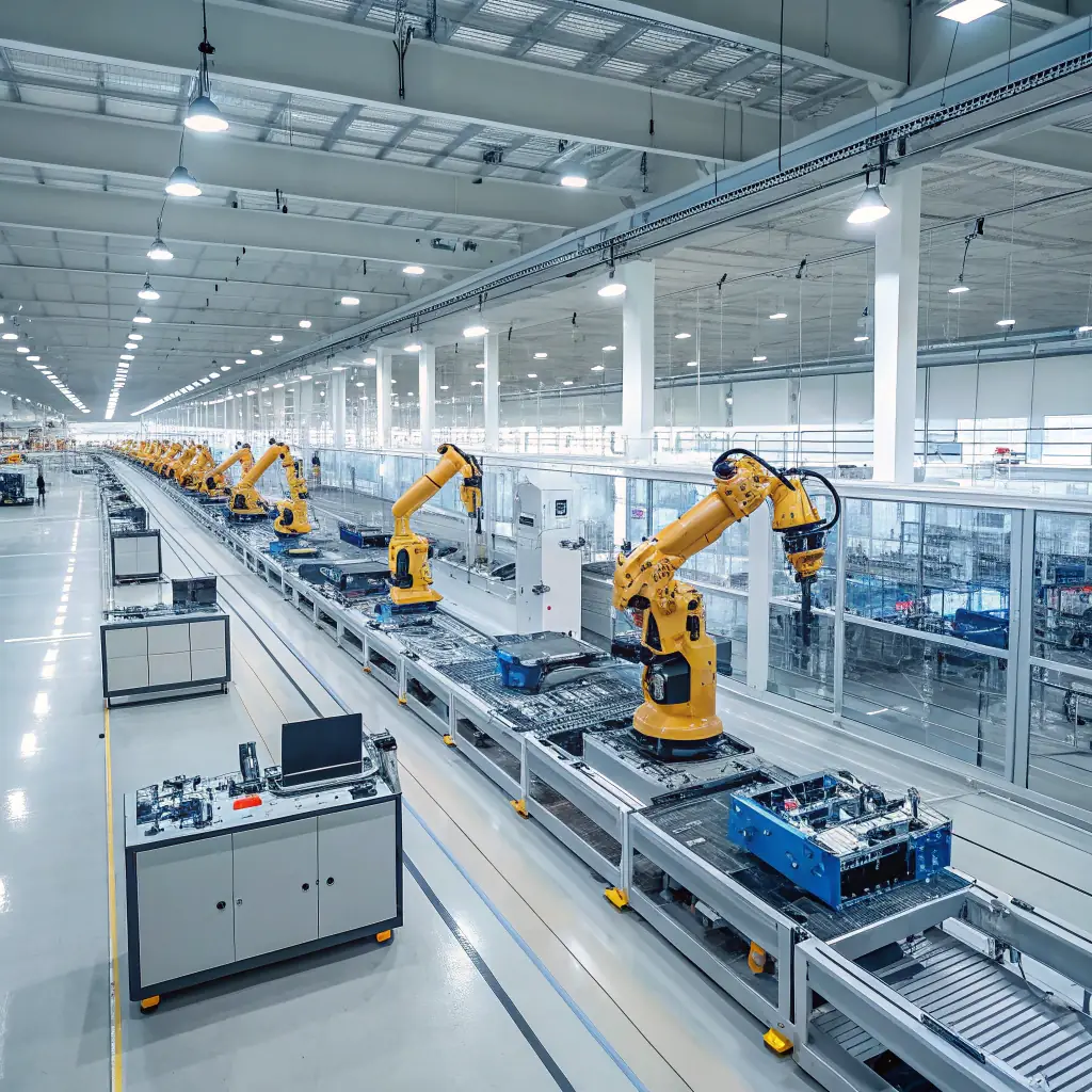 A manufacturing plant with automated machinery, representing the manufacturing industry.