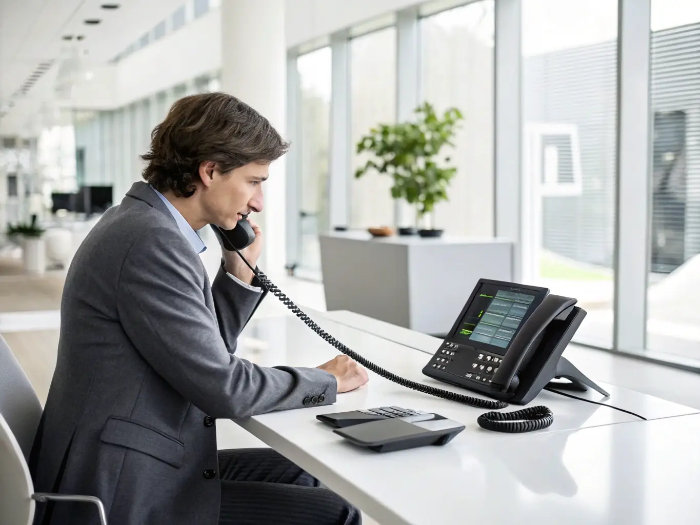 A person working remotely from home using a DataTel 360 VoIP phone system on their laptop, highlighting the remote work capabilities.