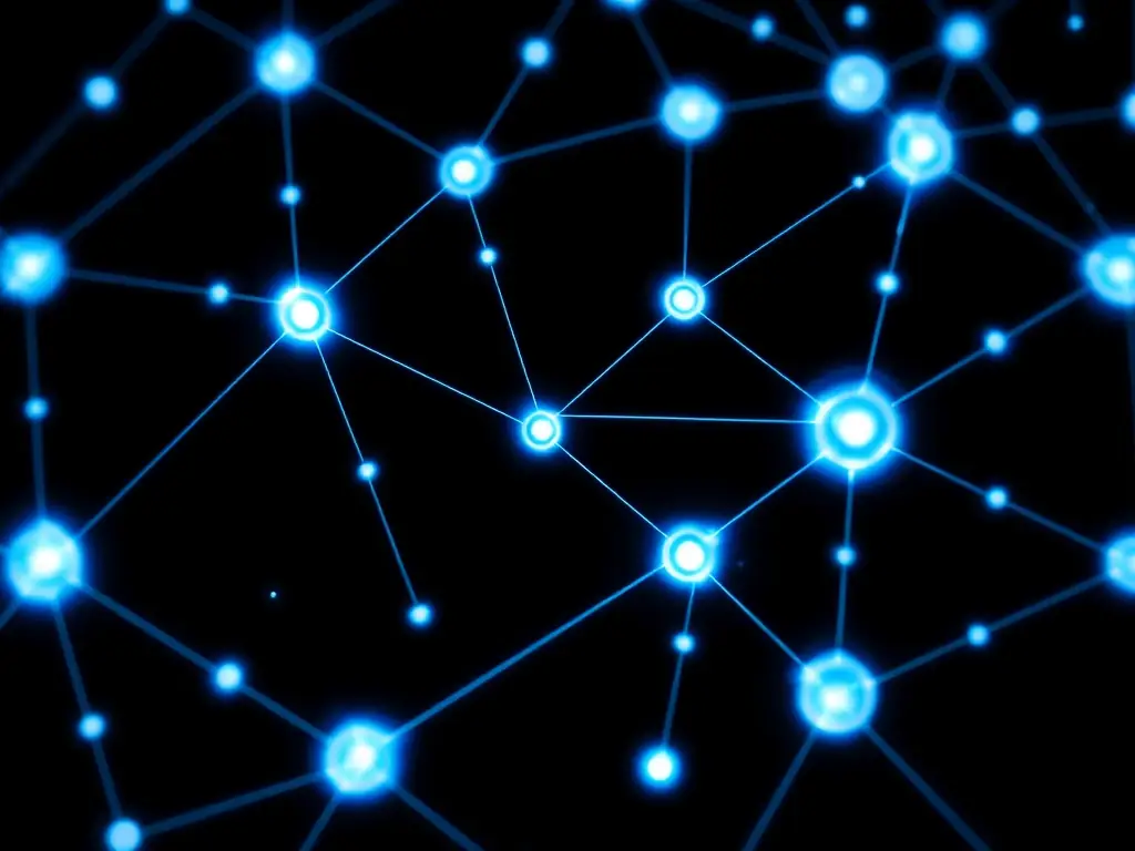 An abstract image representing network scalability, with interconnected nodes expanding and adapting to growing data demands, symbolizing DataTel 360's future-proof cabling solutions.