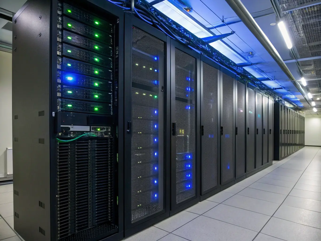 A clean and organized server room in a hospital, symbolizing DataTel 360's expertise in providing cabling solutions for healthcare facilities, emphasizing reliability and compliance.