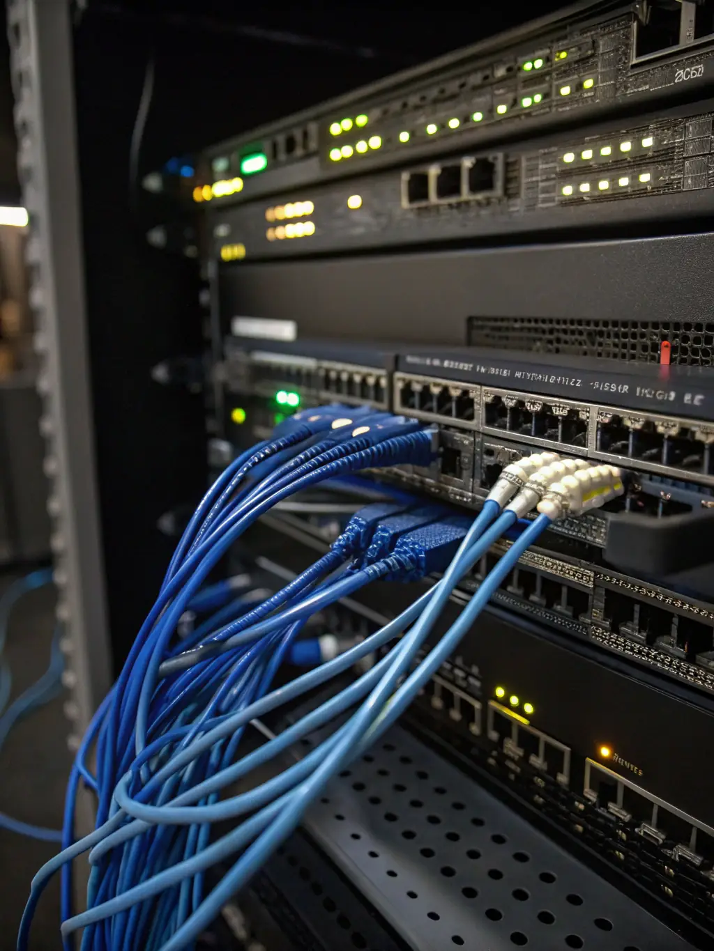 A diverse array of network hardware and software components from various vendors, illustrating DataTel 360's vendor-neutral approach.