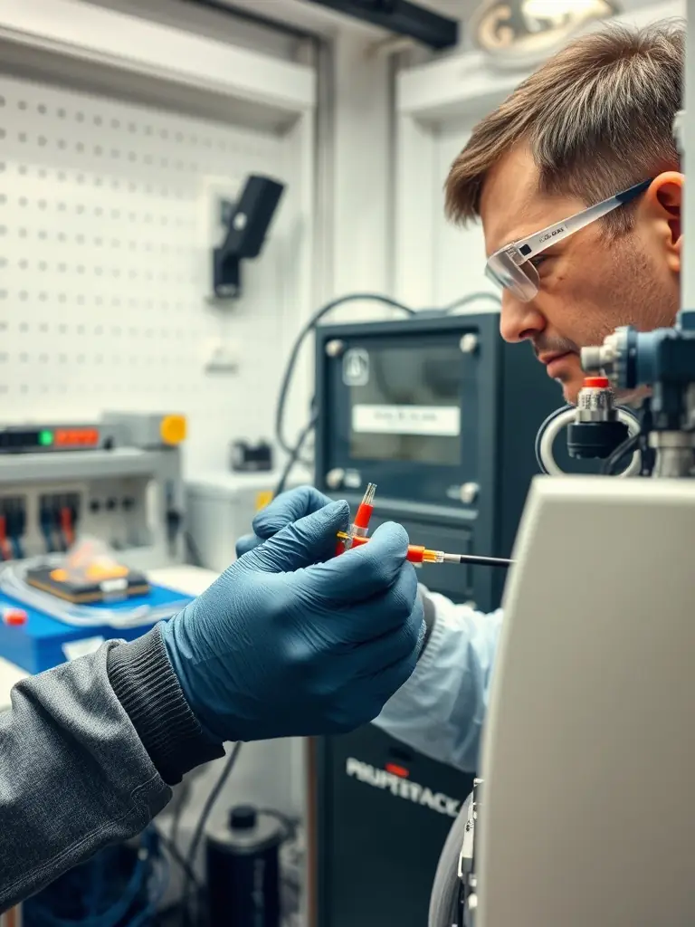 Fiber optic cables being spliced and tested, emphasizing the high-tech nature of DataTel 360's fiber optic cabling services.